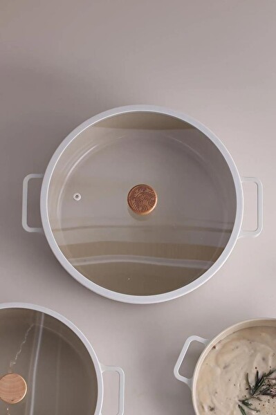 Neoflam Fika Cam Kapaklı Alüminyum 30 CM Bej Sığ Tencere