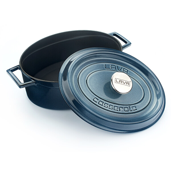 Lava Döküm Premium Serisi 23x29 CM Döküm Demir Yekpare Kulplu Gri Oval Tencere LV O TC 29 PR K2 GR