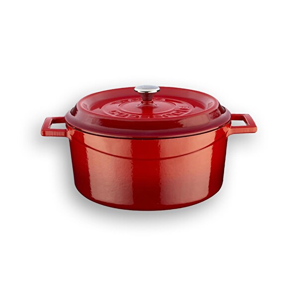 Lava Döküm Trendy Serisi Yuvarlak Derin ve Sığ 5 Parça Kırmızı Tencere Seti LV S ET K42 R