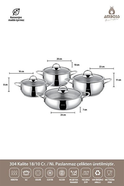 Amboss 18 Parça Class 7 Parça Yanmaz Yapışmaz - 8 Parça Paslanmaz Çelik Tencere Seti - 3 Parça Granit Sahan Seti