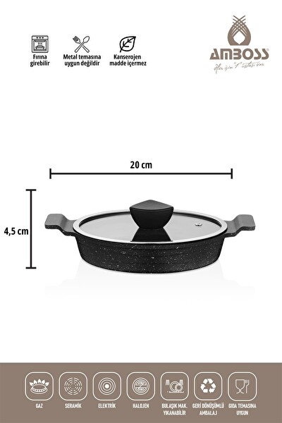 Amboss Astral Cam Kapaklı Granit 6 Parça Döküm Sahan Seti AST-1424