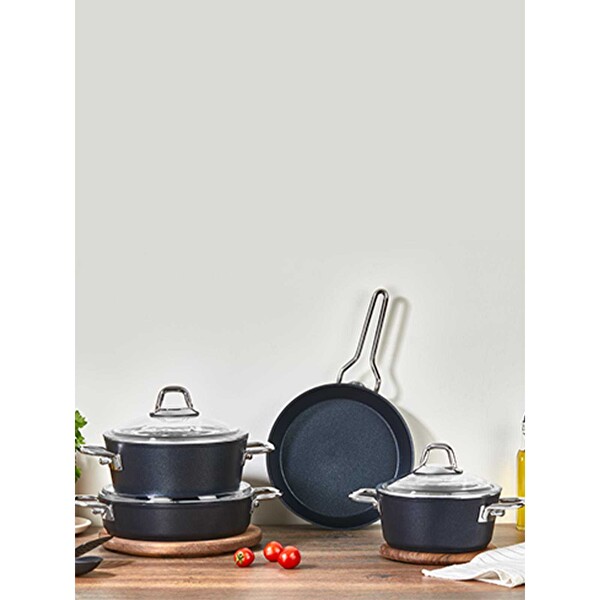 Amboss Loud 25 Parça Granit Tencere Seti ve Paslanmaz Çelik Çatal Bıçak Seti