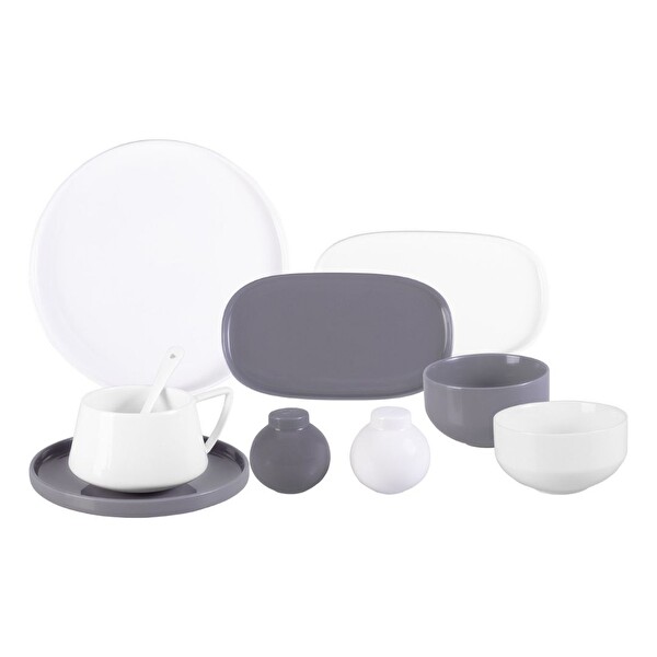 Emsan Parla 6 Kişilik 32 Parça Gri Beyaz Kahvaltı Takımı 600.15.01.2225