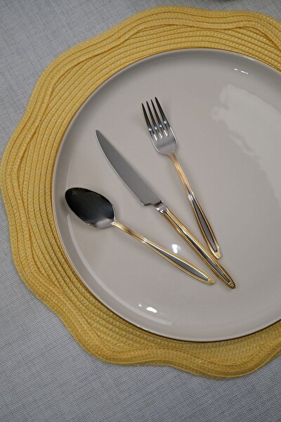 Lugga Sare 18 Parça 6 Kişilik Gold Tatlı Çatal Kaşık Bıçak Takımı