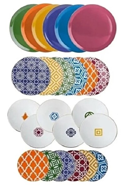 Porland Morocco 6 Kişilik 24 Parça Desenli Karma Renkli Yemek Takımı