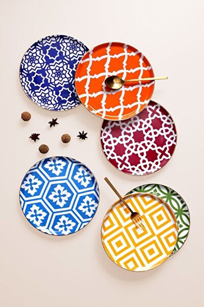 Porland Morocco 6 Kişilik 24 Parça Desenli Karma Renkli Yemek Takımı