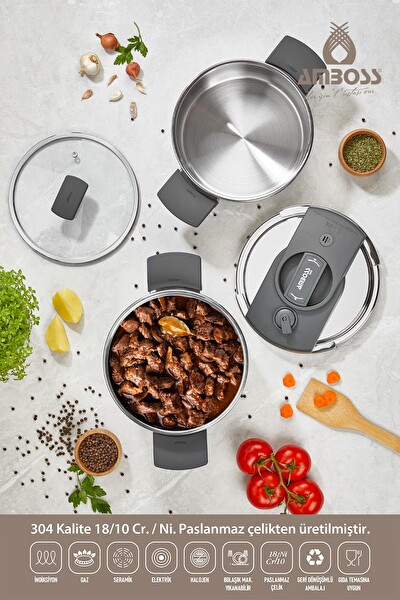 Enio Matik 4+6 L 4 Parça Paslanmaz Çelik Düdüklü Tencere Seti