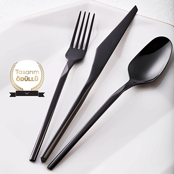 Jumbo Quartz Titanyum 12 Kişilik 84 Parça Siyah Çatal Kaşık Bıçak Seti 5100