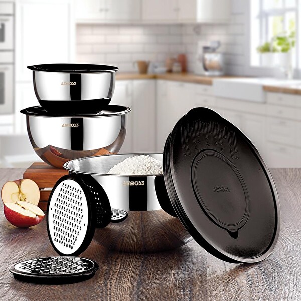 Amboss 9 Parça Paslanmaz Çelik Satin Kase Seti ve Ametist Yapışmaz Döküm Siyah Kek Kalıbı