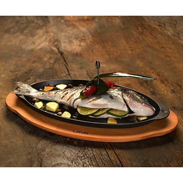 Lava Döküm 15x29 CM Yekpare Kulplu Döküm Demir Balık Tabağı LV ECO BT 1529 T9