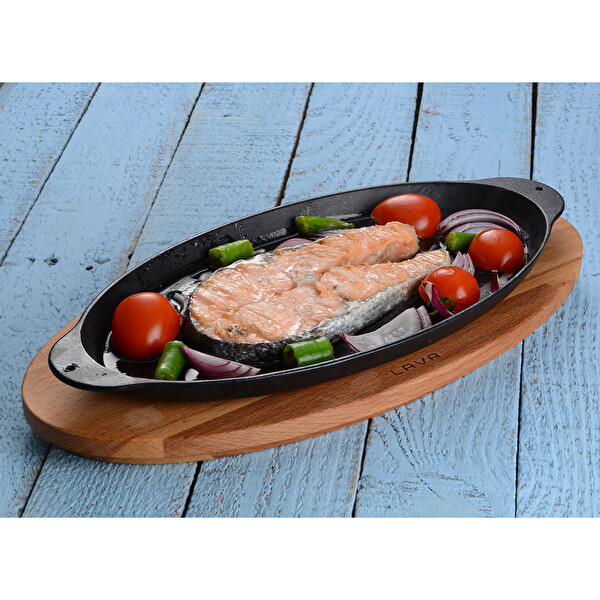 Lava Döküm 15x29 CM Yekpare Kulplu Döküm Demir Balık Tabağı LV ECO BT 1529 T9