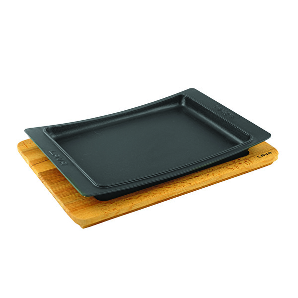 Lava Döküm 36x24 CM Dikdörtgen Servis Tabağı ve Kayın Servis Ahşabı LV ECO ST 3624 K4
