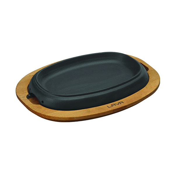 Lava Döküm 26x19 CM Oval Fajita Tabağı ve Kayın Servis Ahşabı LV ECO HP 2619 T13 K4