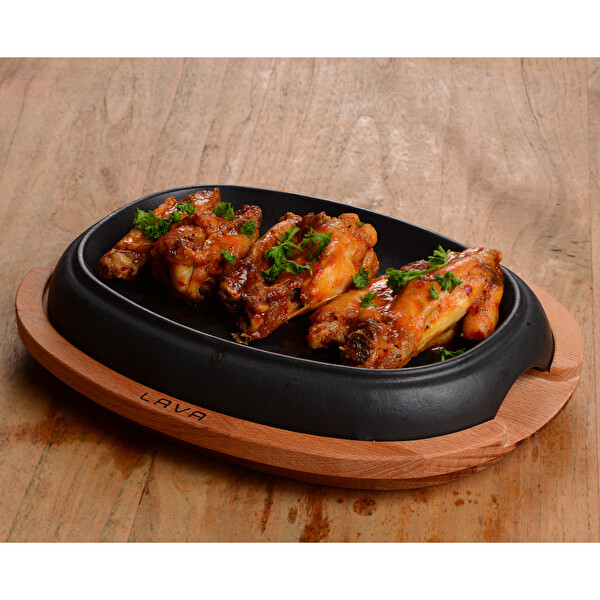 Lava Döküm 26x19 CM Oval Fajita Tabağı ve Kayın Servis Ahşabı LV ECO HP 2619 T13 K4
