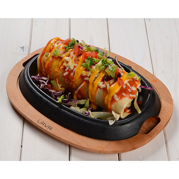 Lava Döküm 26x19 CM Oval Fajita Tabağı ve Kayın Servis Ahşabı LV ECO HP 2619 T13 K4