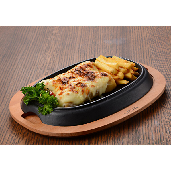 Lava Döküm 26x19 CM Oval Fajita Tabağı ve Kayın Servis Ahşabı LV ECO HP 2619 T13 K4