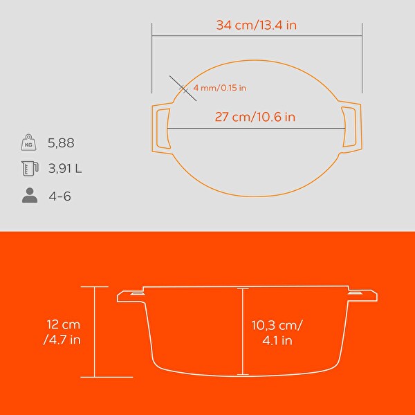 Lava Döküm 21x27 CM Demir Yekpare Kulplu Spring Serisi Turuncu Oval Tencere LV O TC 27 SPR K2 O