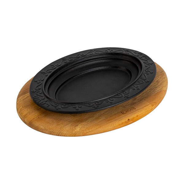 Lava Döküm 32x23 CM Oval Döner - Kebap Tabağı ve Kayın Servis Ahşabı LV ECO O DNR 3223 K4
