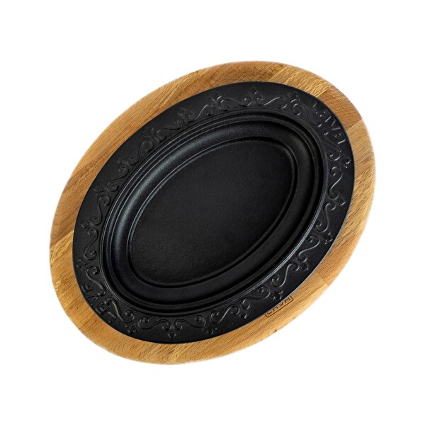 Lava Döküm 32x23 CM Oval Döner - Kebap Tabağı ve Kayın Servis Ahşabı LV ECO O DNR 3223 K4