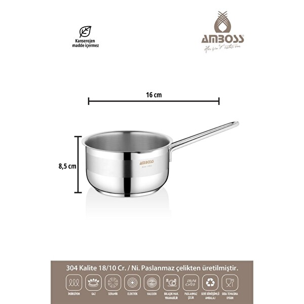 Cool Paslanmaz Çelik 16 CM İndüksiyon Tabanlı Sütlük