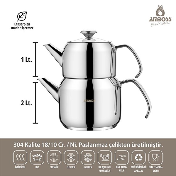 Amboss 7 Parça Grand Paslanmaz Çelik Tüm Ocaklara Uygun Tencere ve Çaydanlık Seti