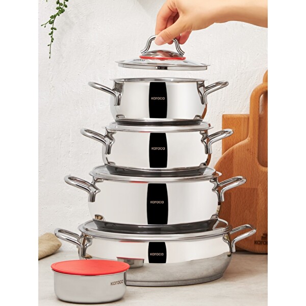 Karaca Emirgan XL 10 Parça Saklama Kaplı Çelik Indüksiyon Tabanlı Tencere Seti