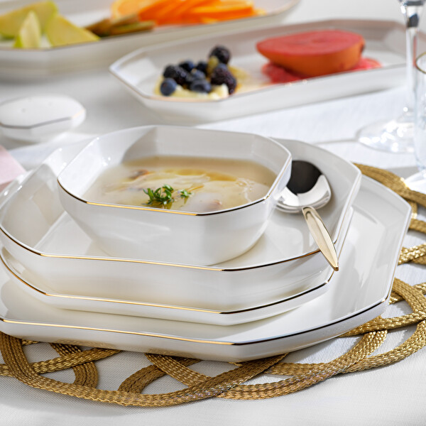 Schafer Graceful Bone 56 Parça Gold Yemek Takımı