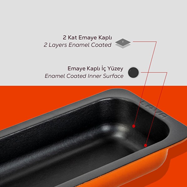 Lava Döküm 32x17 CM Dikdörtgen 1/3 Turuncu Gastronomi Küvet LV KV 3217 O