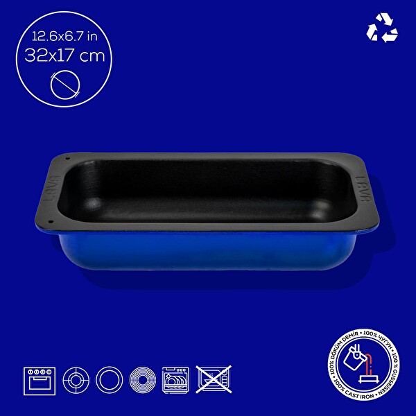 Lava Döküm 32x17 CM Dikdörtgen 1/3 Mavi Gastronomi Küvet LV KV 3217 B