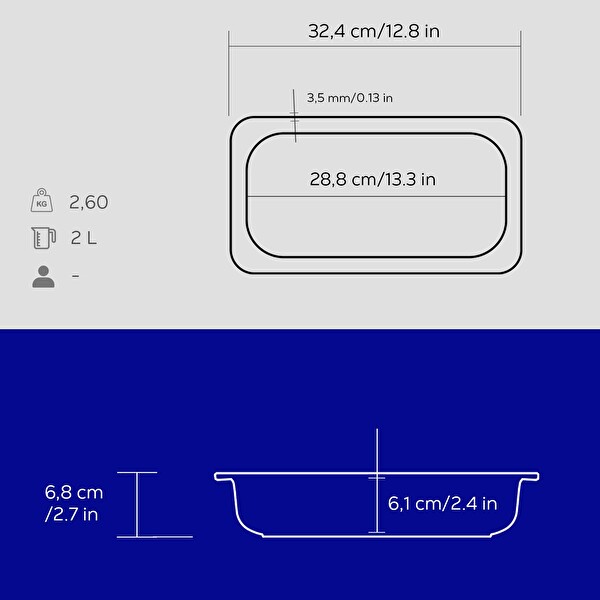 Lava Döküm 32x17 CM Dikdörtgen 1/3 Mavi Gastronomi Küvet LV KV 3217 B