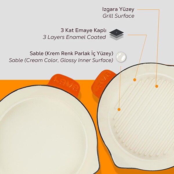 Lava Döküm 2X Edition Serisi Özel Koleksiyon Döküm Demir Tava Seti Turuncu LV SES 28 K2 1-O