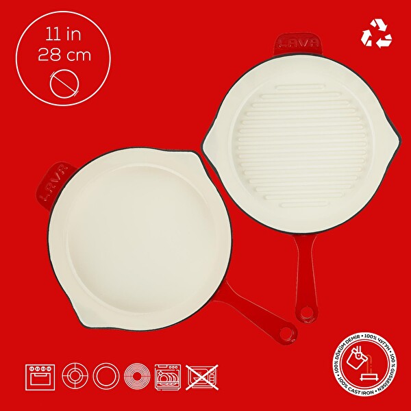 Lava Döküm 2X Edition Serisi Özel Koleksiyon Döküm Demir Tava Seti Kırmızı LV SES 28 K2 1-R