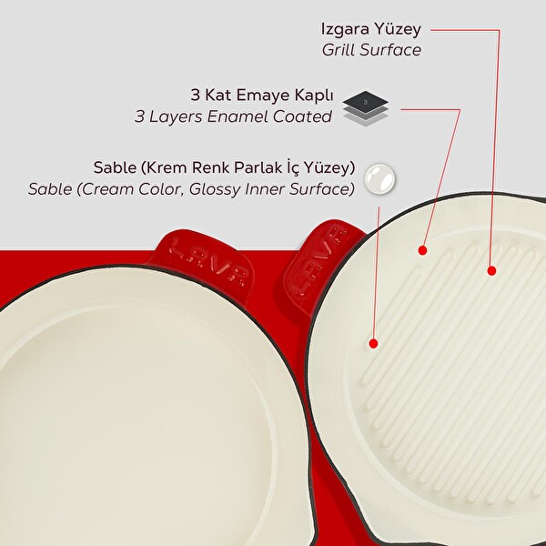 Lava Döküm 2X Edition Serisi Özel Koleksiyon Döküm Demir Tava Seti Kırmızı LV SES 28 K2 1-R