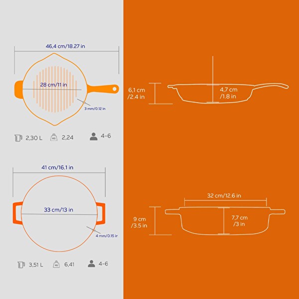 Lava Döküm 2X Edition Serisi Özel Koleksiyon Döküm Demir Tencere ve Tava Seti Turuncu LV LES 30 K2 1-O