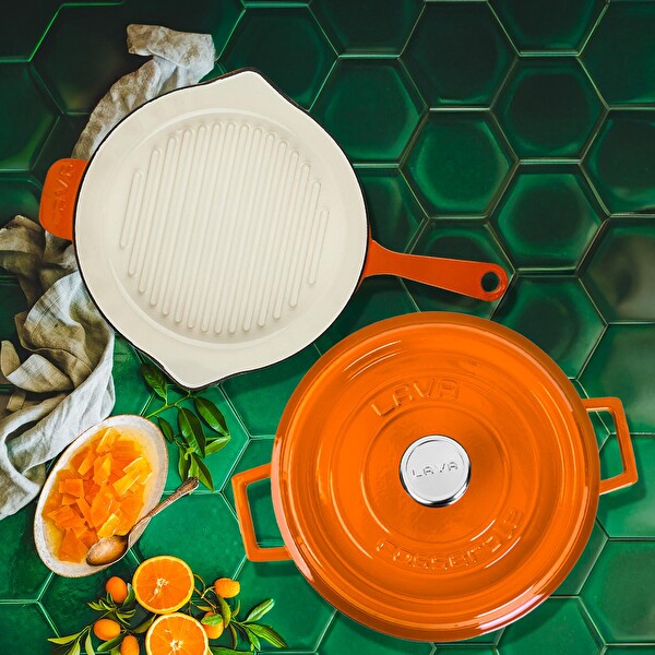 Lava Döküm 2X Edition Serisi Özel Koleksiyon Döküm Demir Tencere ve Tava Seti Turuncu LV LES 30 K2 1-O