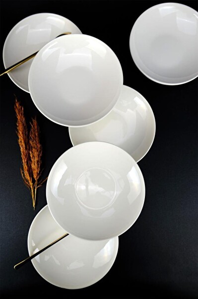 DigitHome Semazen 6’lı Porselen Çukur Tabak Yemek Tabağı Seti 21 Cm Krem - TL4052471 C320.003