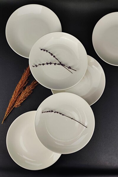 DigitHome 6'lı Deniz Form Porselen Servis Tabağı Seti 24 Cm Krem – TL4034835 C320.225