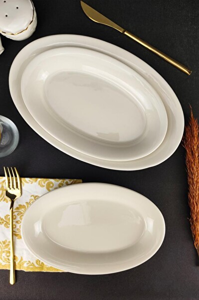 DigitHome İstanbul Porselen 3 Parça Kayık Servis Tabağı Seti - TL4039519 - TL4039618 C320.225