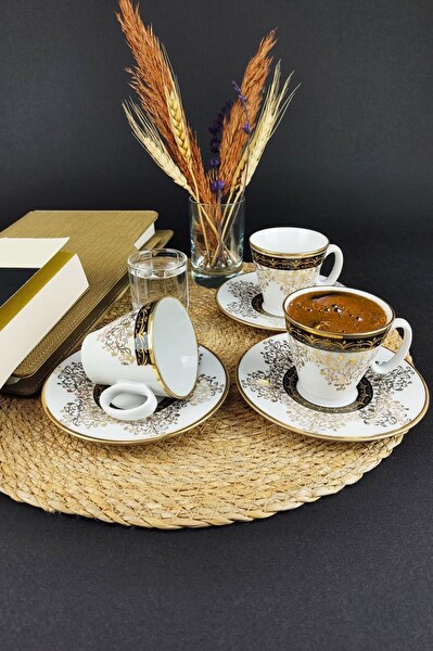 DigitHome Lombardino Alara 6’lı Porselen Kahve Fincan Takımı Yaldızlı - KHR02