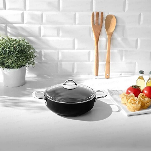 Nehir Galaxy Titanium Sığ Karnıyarık Tencere 26 CM Siyah