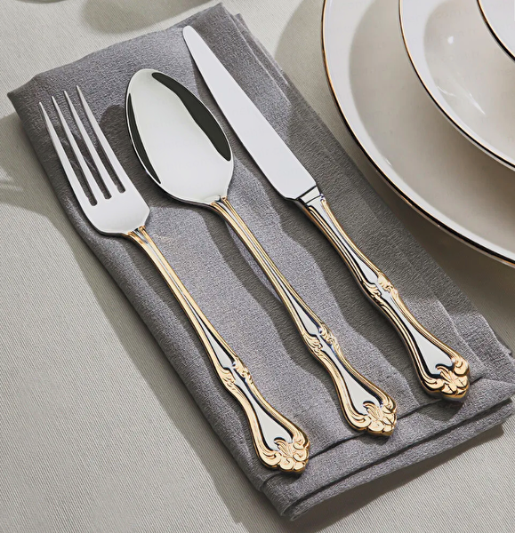 Nehir Lalezar Altın 30 Parça Çatal Kaşık Takımı