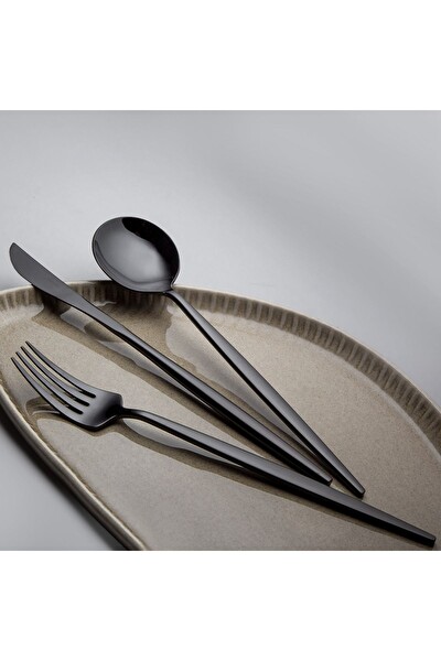 Jumbo 9000 Titanyum Siyah 84 Parça 12 Kişilik Çatal Kaşık Bıçak Seti