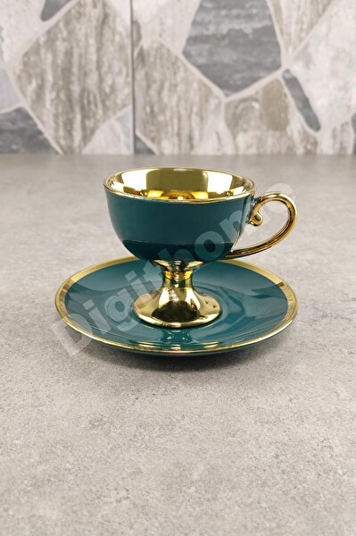DigitHome Porselen 2 Kişilik Yaldızlı Kahve Fincan Takımı Yeşil - İST-63 C320.049