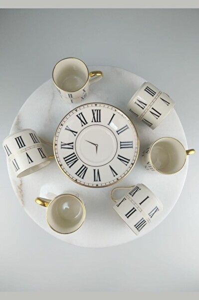 DigitHome Lombardino Porselen 6'lı Roma Rakamlı Kahve Fincan Takımı - SF125 3072