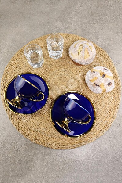 DigitHome Porselen 2 Kişilik Yaldızlı Kahve Fincan Takımı Lacivert - İST-63 C320.049