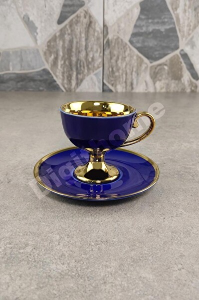 DigitHome Porselen 2 Kişilik Yaldızlı Kahve Fincan Takımı Lacivert - İST-63 C320.049