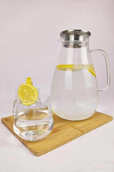 DigitHome Süzgeç Kapaklı Borosilikat İnce Büyük Cam Sürahi 2.6 L - 13190 C320.045