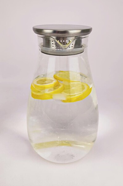 DigitHome Süzgeç Kapaklı Borosilikat İnce Büyük Cam Sürahi 2.6 L - 13190 C320.045