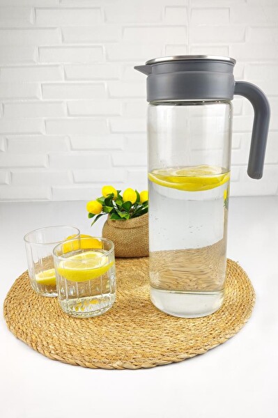 DigitHome Buzdolabı Kapak Rafı Uyumlu Borosilikat İnce Cam Gri Sürahi 1800 ML - THN87018 - C1-1-18 HYT