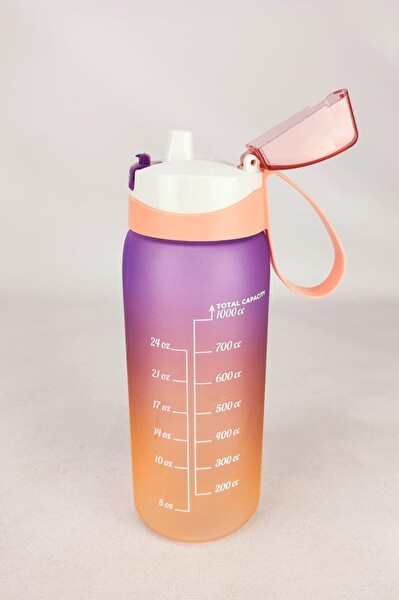 DigitHome 1 L Çift Renk Ölçü Baskılı Motivasyon Sağlıklı Plastik Yavruağzı Su Şişesi – 161646-162 C1-1-139